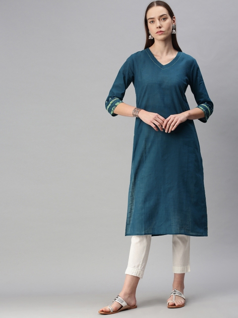 

araaliya Women Teal Kurta