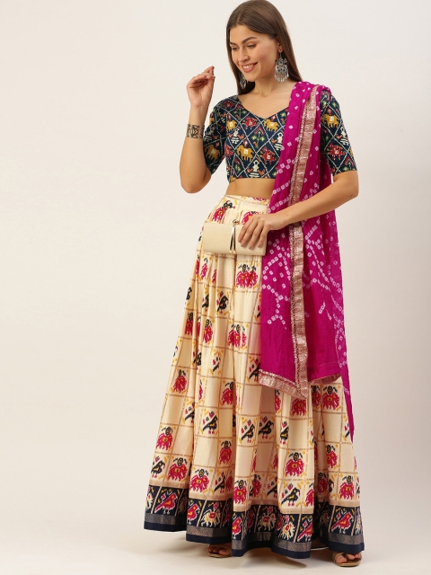 

LOOKNBOOK ART Multicoloured Printed Semi-Stitched Lehenga & Unstitched Blouse With Dupatta, Multi