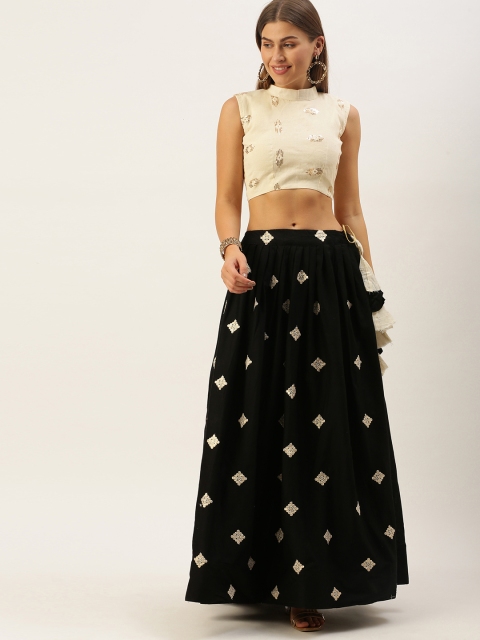 

LOOKNBOOK ART Black & Beige Embellished Sequinned Semi-Stitched Lehenga Set
