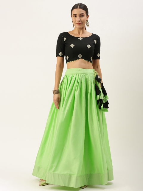 

LOOKNBOOK ART Lime Green & Black Semi-Stitched Lehenga & Unstitched
