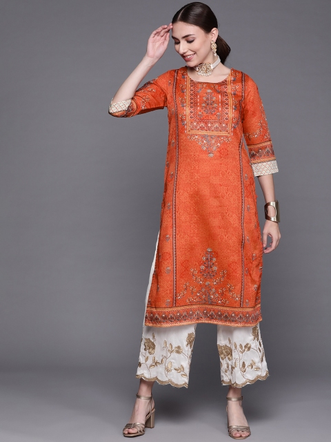 

Biba Women Orange & Red Floral Printed Kurta