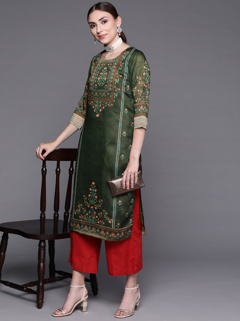 

Biba Women Green & Blue Floral Printed Kurta