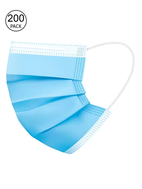 

LOIS CARON Pack Of 200 Blue Solid 3-Ply Disposable Surgical Masks