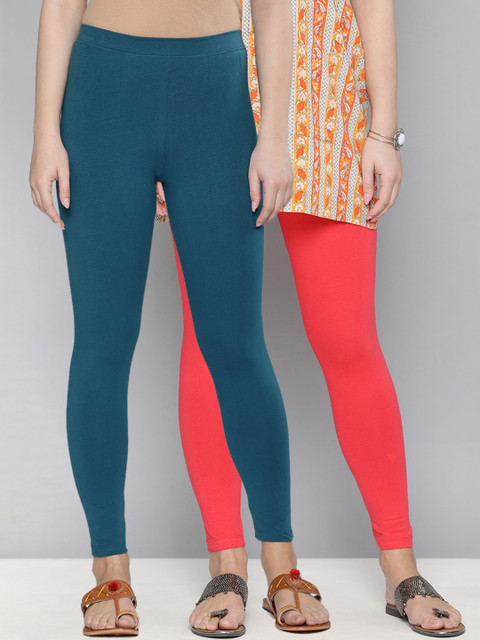 

HERE&NOW Women Blue & Coral Set of 2 Leggings