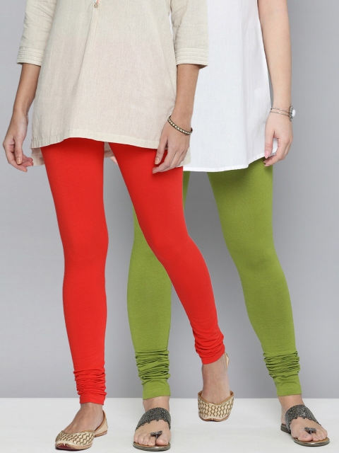 

HERE&NOW Women Red & Green Pack of 2 Leggings