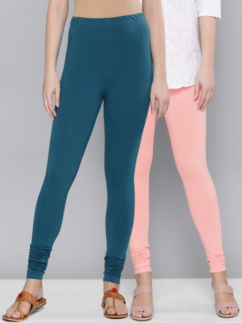 

HERE&NOW Women Pack of 2 Teal & Peach Leggings
