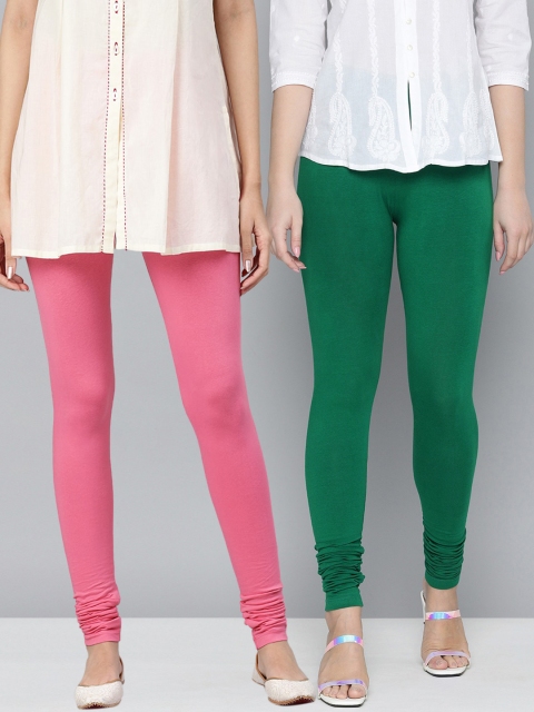 

HERE&NOW Pack of 2 Pink & Green Churidar Leggings