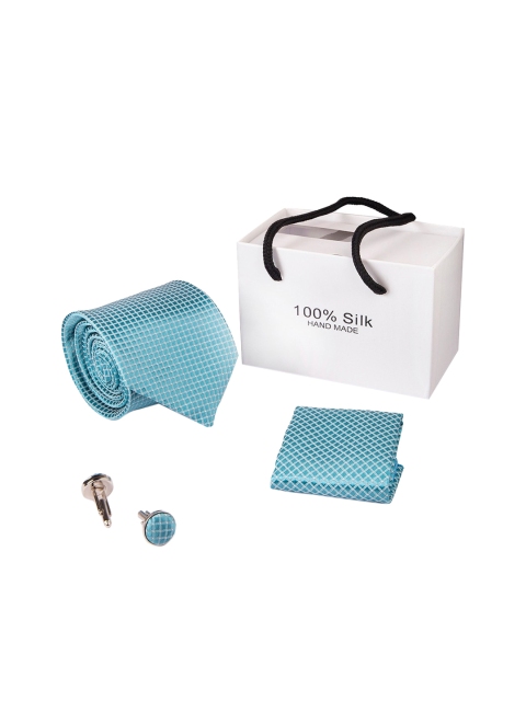 

BANGE Men Turquoise Blue & Silver-Toned Pure Silk Accessory Gift Set