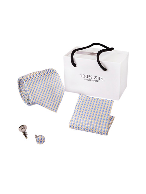 

BANGE Men Yellow & Blue Checked Pure Silk Accessory Gift Set