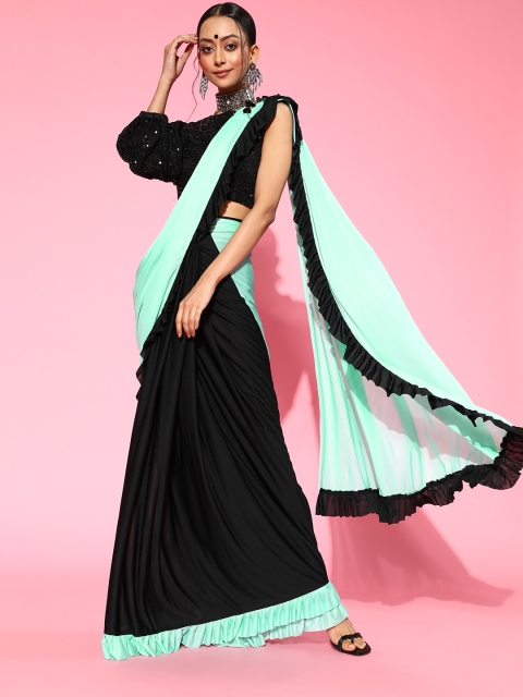

Tikhi Imli Colourblocked Saree with Solid border, Black