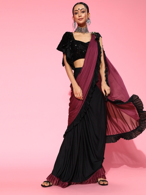 

Tikhi Imli Colourblocked Saree with Solid border, Black