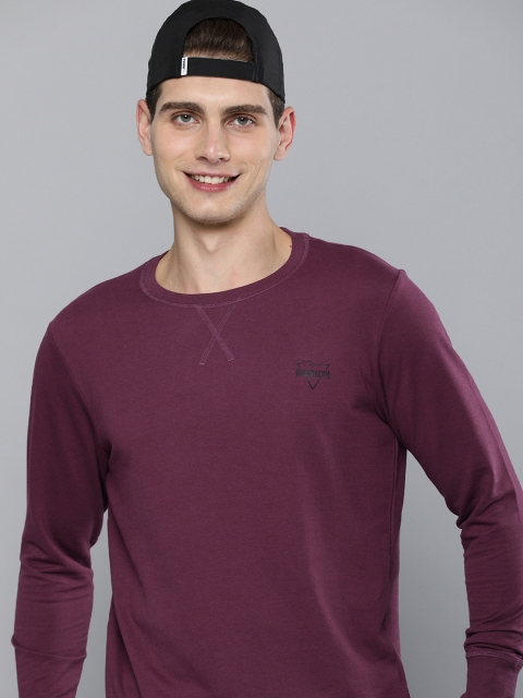 

HERE&NOW Men Purple Solid Pullover Sweatshirt