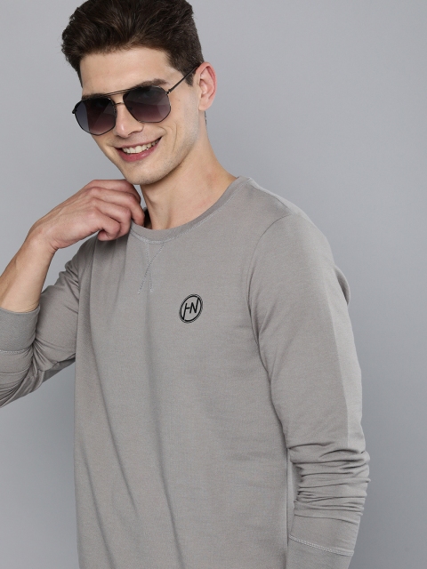 

HERE&NOW Men Grey Solid Pullover Sweatshirt