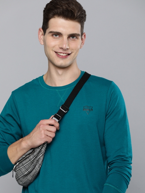 

HERE&NOW Men Teal Blue Solid Pullover Sweatshirt