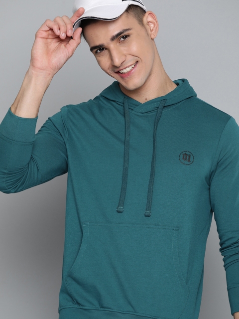 

HERE&NOW Men Teal Blue Solid Hooded Sweatshirt