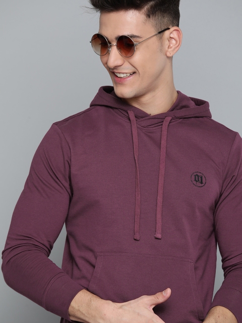 

HERE&NOW Men Purple Solid Hooded Sweatshirt