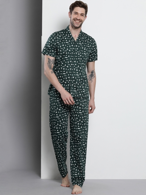 

The Indian Garage Co Men Green & White Printed Pure Cotton Night suit