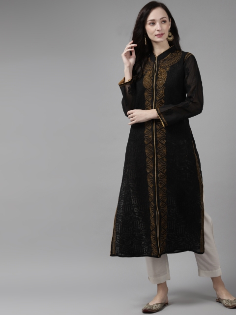 

ADA Women Black Ethnic Motifs Hand Embroidered Chikankari Kurta