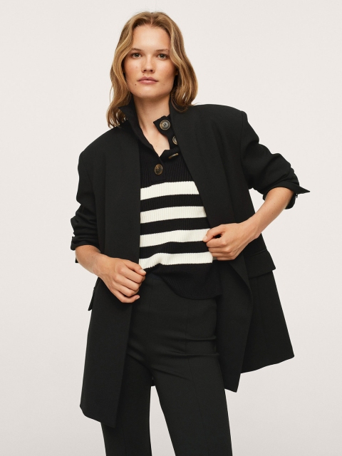 

MANGO Women Black Solid Casual Regular Fit Coat