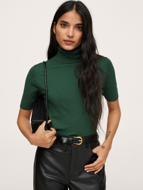 

MANGO Women Green Solid Pullover
