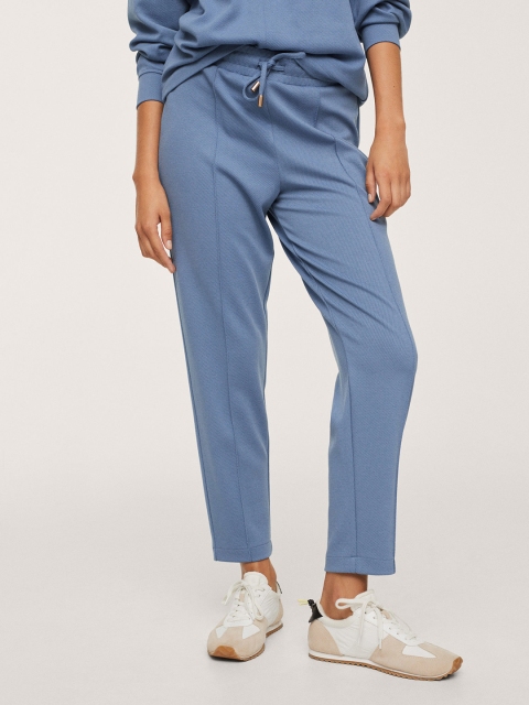 

MANGO Women Blue Solid Trousers