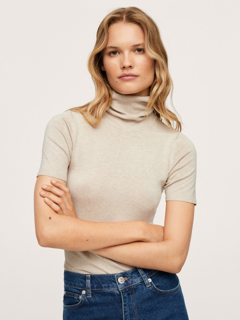 

MANGO Women Beige Solid Pullover