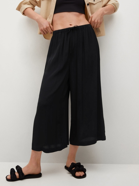 

MANGO Women Black Pleated Culottes Trousers