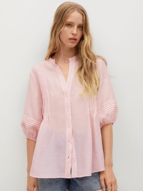 

MANGO Women Pink Solid Opaque Casual Shirt