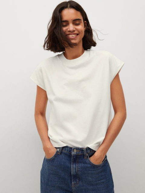 

MANGO Women White Cotton T-shirt