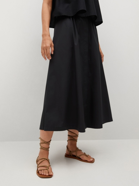 

MANGO Women Black Solid Pure Cotton Flared A-Line Skirt