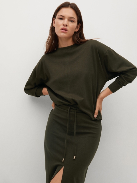 

MANGO Women Olive Green Solid Sweatshirt