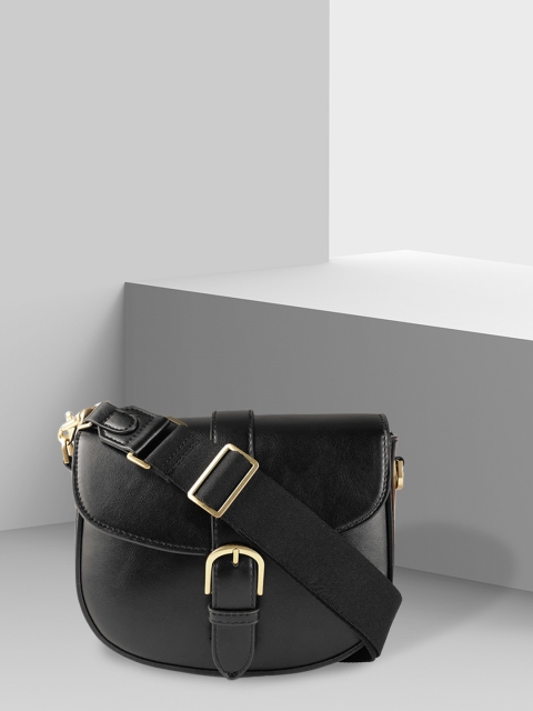 

MANGO Black Solid Half Moon Sling Bag with Buckle Detail