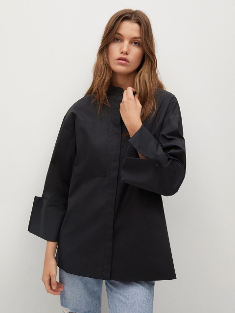 

MANGO Women Black Solid Longline Casual Shirt