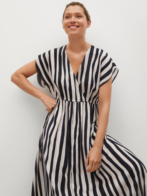 

MANGO Black & White Striped Maxi Wrap Dress