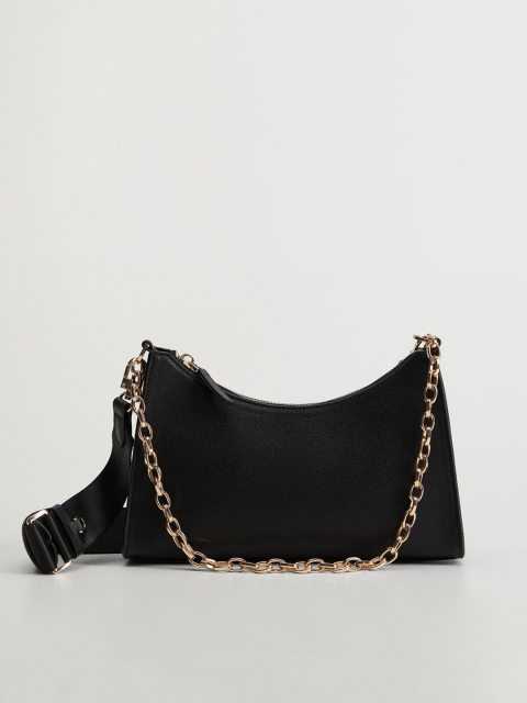 

MANGO Black Solid Baguette Bag