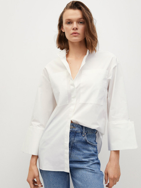 

MANGO Women White Solid Casual Shirt