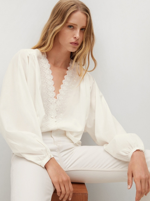 

MANGO White Cotton Regular Top