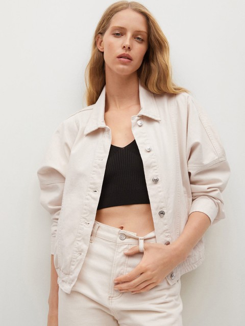 

MANGO Women Off White Pure Cotton Denim Drop-Shoulder Jacket