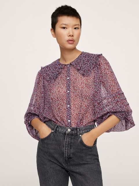

MANGO Black & Red Floral Print Keyboard Collar Shirt