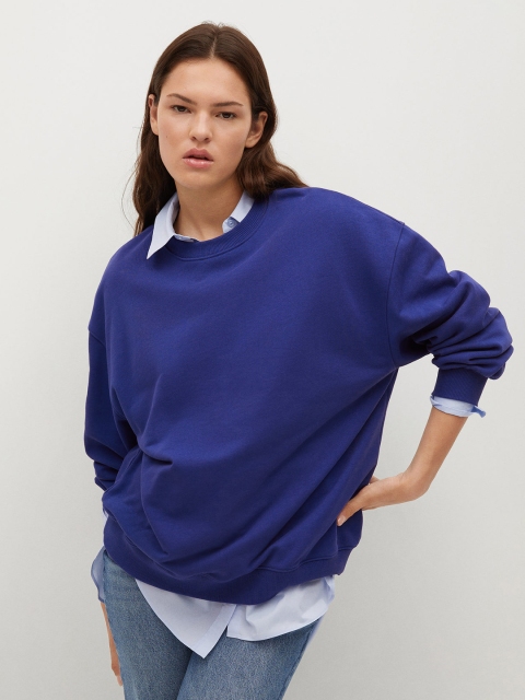 

MANGO Women Blue Solid Sweatshirt