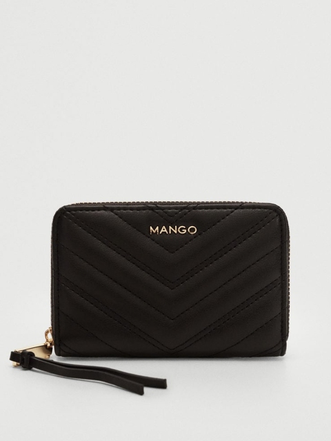 

MANGO Women Black Quilted Zip Around Wallet