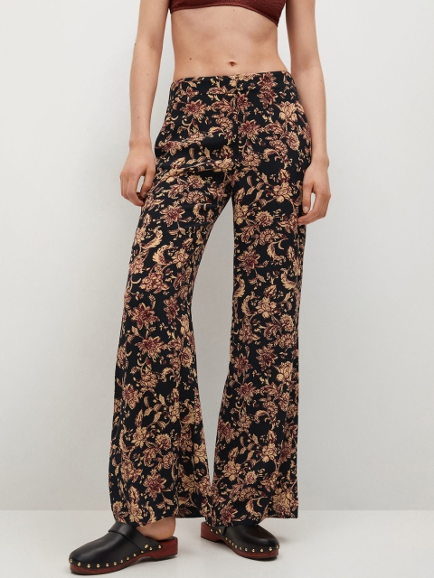 

MANGO Women Black & Beige Ethnic Motifs Printed Parallel Trousers