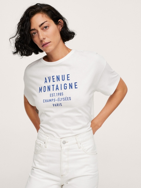 

MANGO Women Off White Typography Printed T-shirt