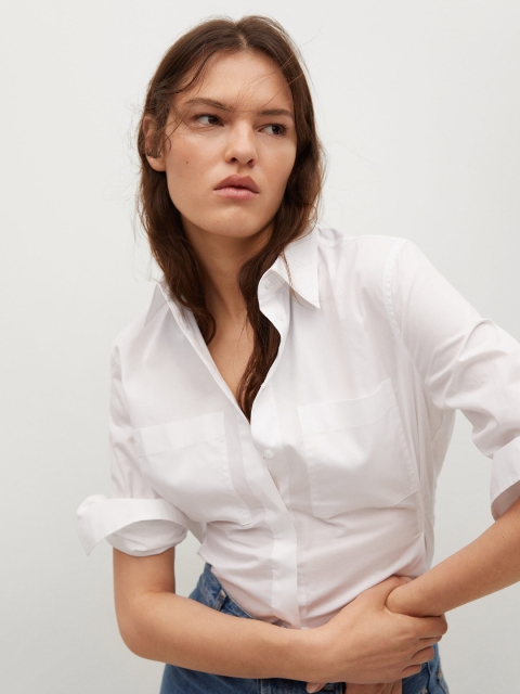 

MANGO Women White Cotton Opaque Casual Shirt