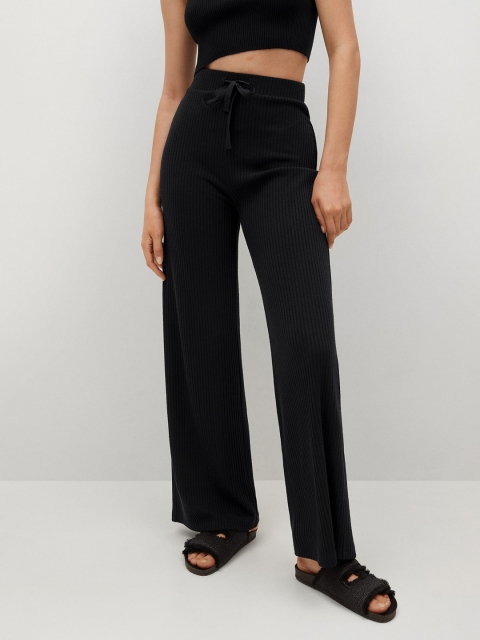 

MANGO Women Black Striped Parallel Trousers