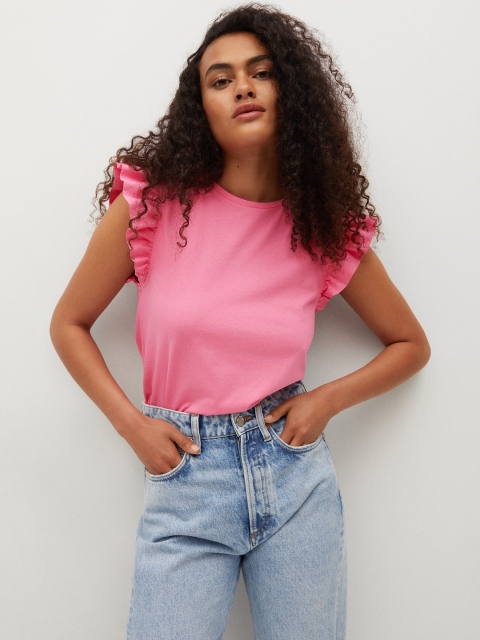 

MANGO Pink Cotton Regular Top