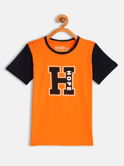 

HERE&NOW Boys Orange Typography Printed Pure Cotton T-shirt