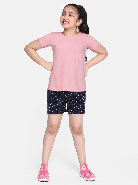 

HERE&NOW Girls Navy Blue Cotton Printed Shorts