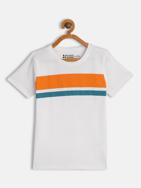 

HERE&NOW Boys White Striped Pure Cotton T-shirt