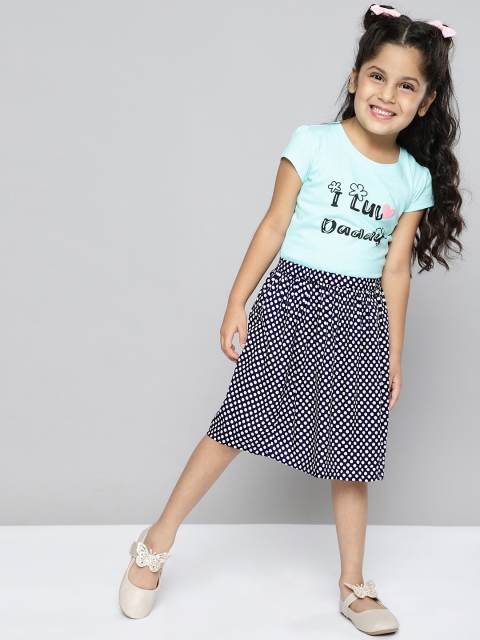 

HERE&NOW Girls Navy Blue & White Polka Dot Pure Cotton Flared Skirt